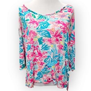 Casey Key Tropical Print Top 3/4 Sleeves Size 1X